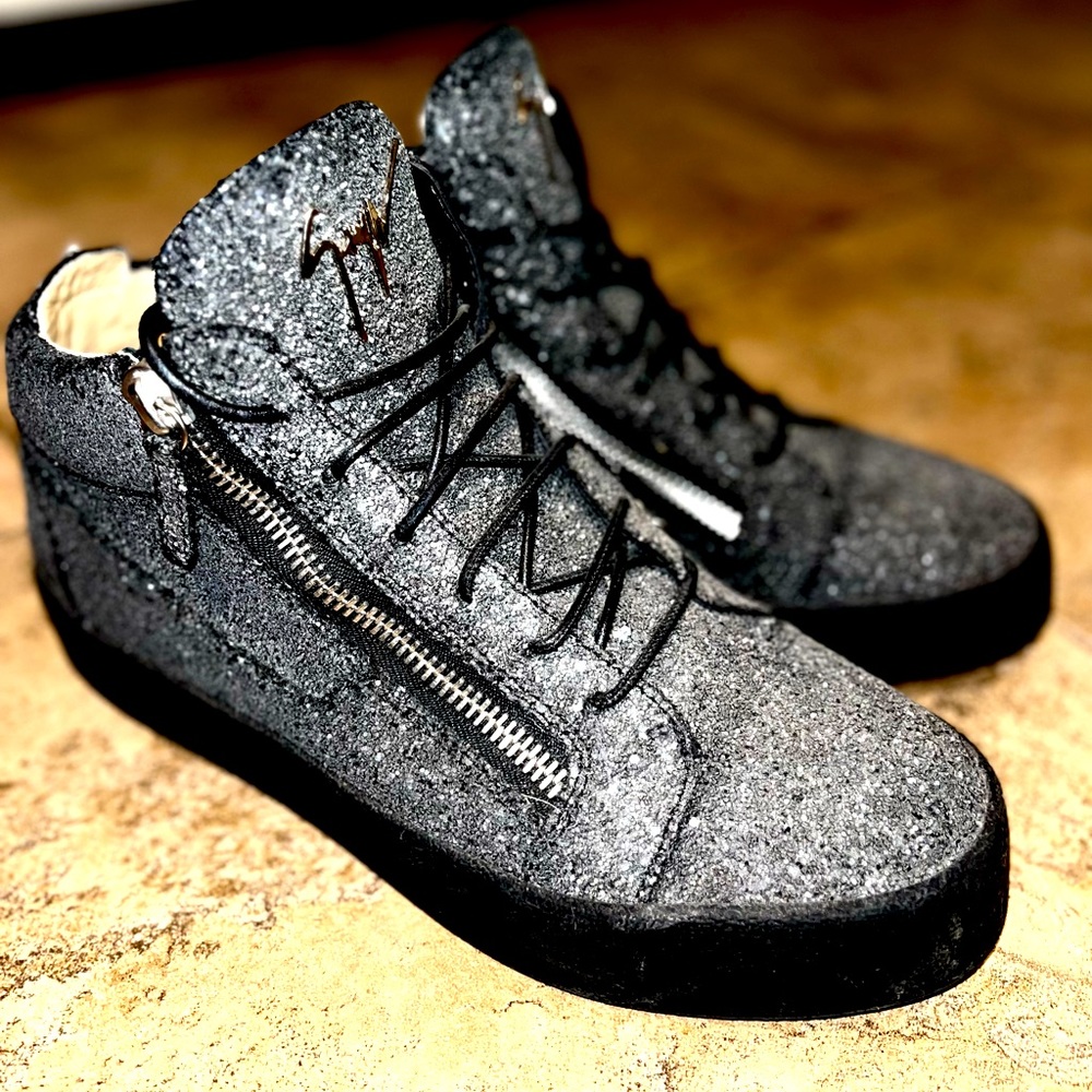 Giuseppe Zattoni Crystal Embedded Glitter High-Top Sneakers - Size 10.5